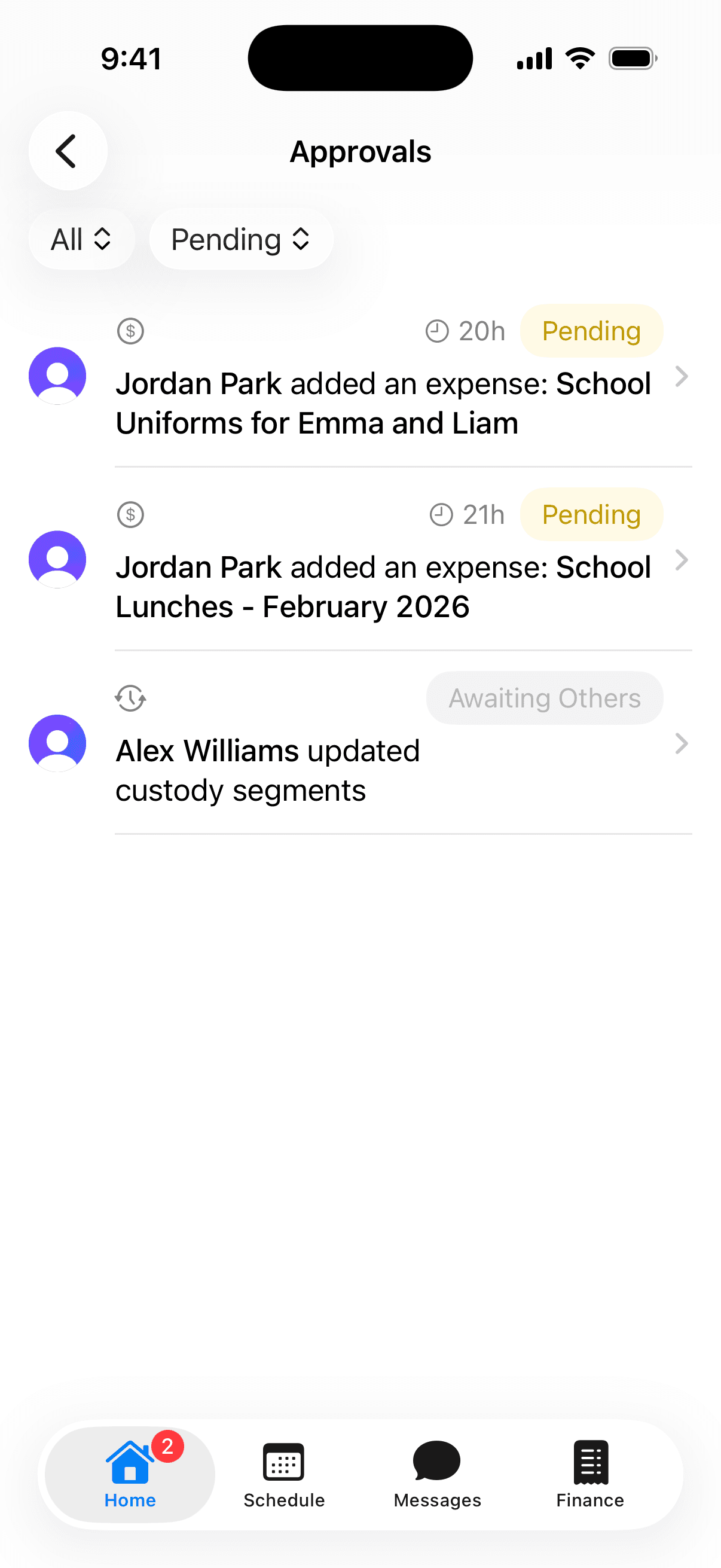 Approval inbox screenshot