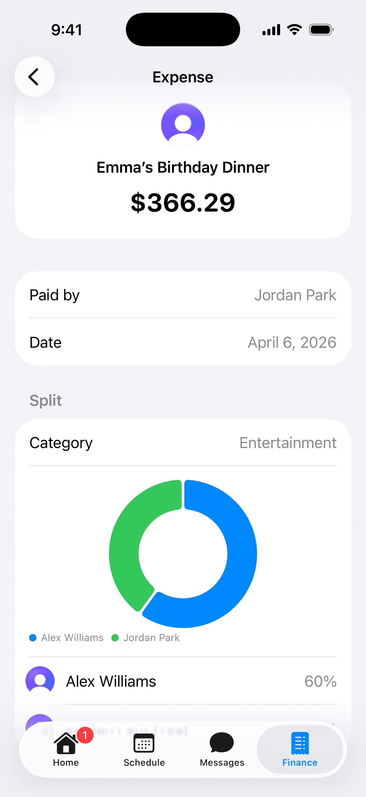 Expense list screenshot