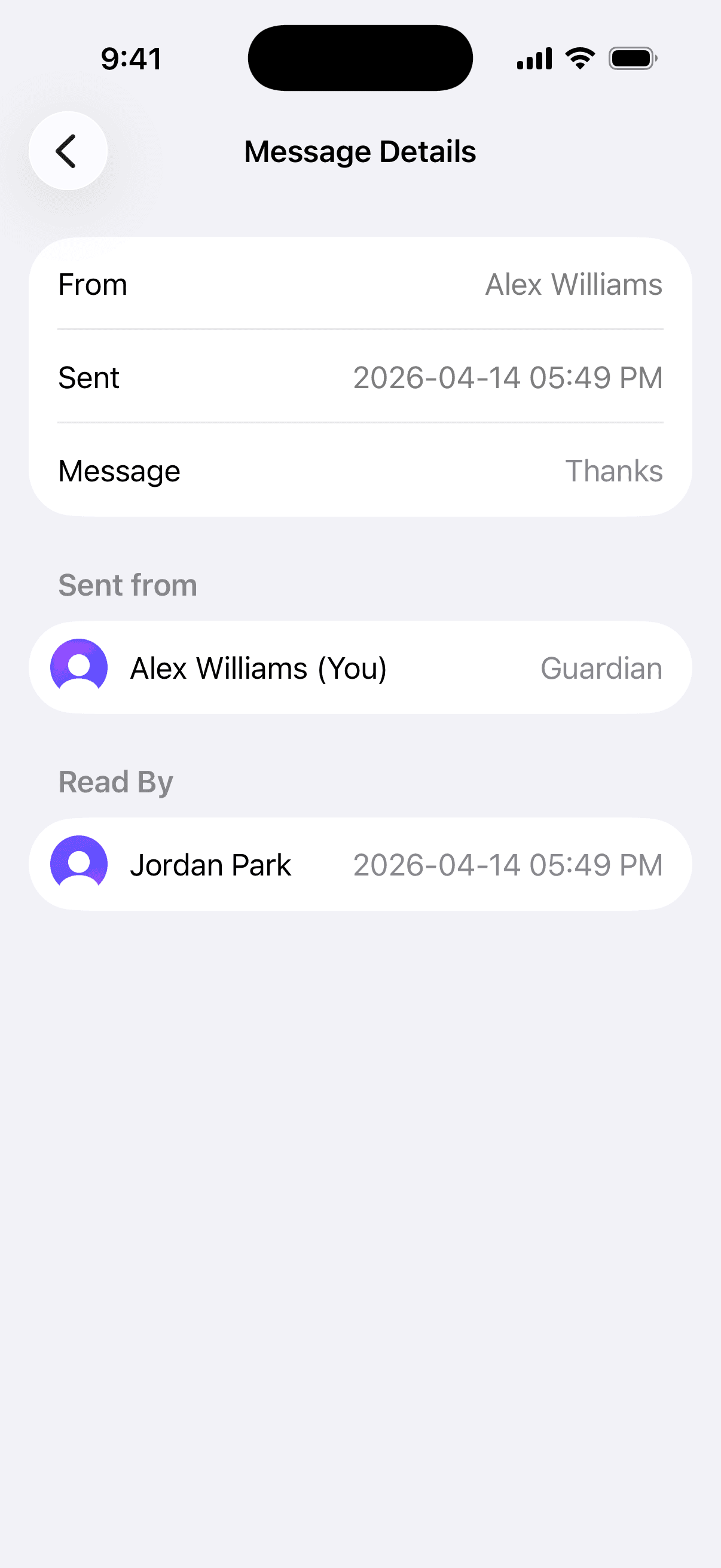 Read receipts screenshot