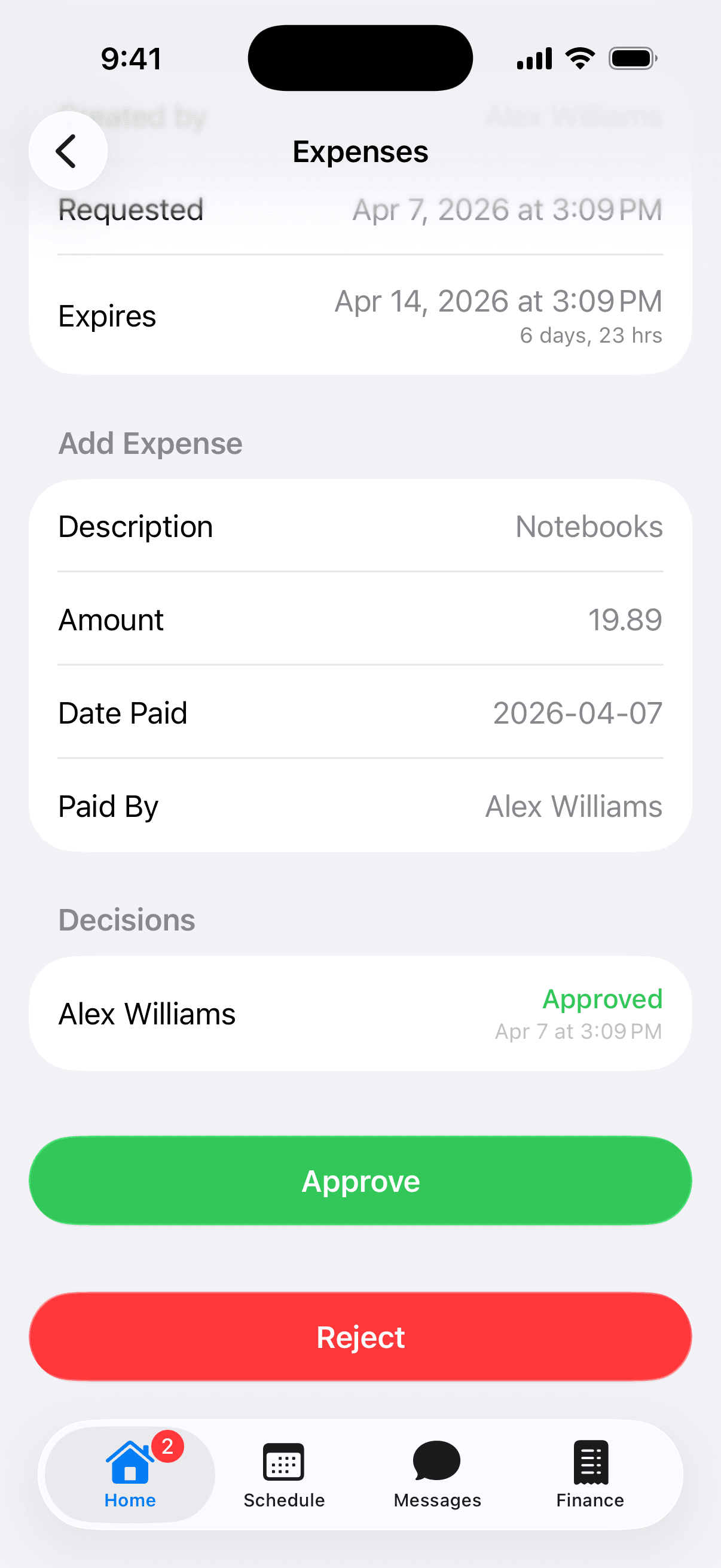 Approval actions screenshot